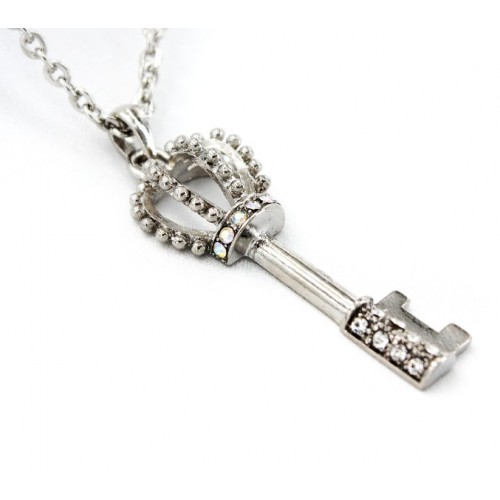 Rhinestone Key Charms Necklaces - Clear -NE-JVSN8697CL